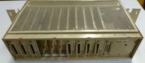 MCE rack — front view showing plug-in card slots and common services module