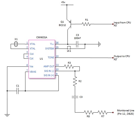 Proposed SPM daughter board schematic using CMX631A Low Voltage SPM Detector IC
